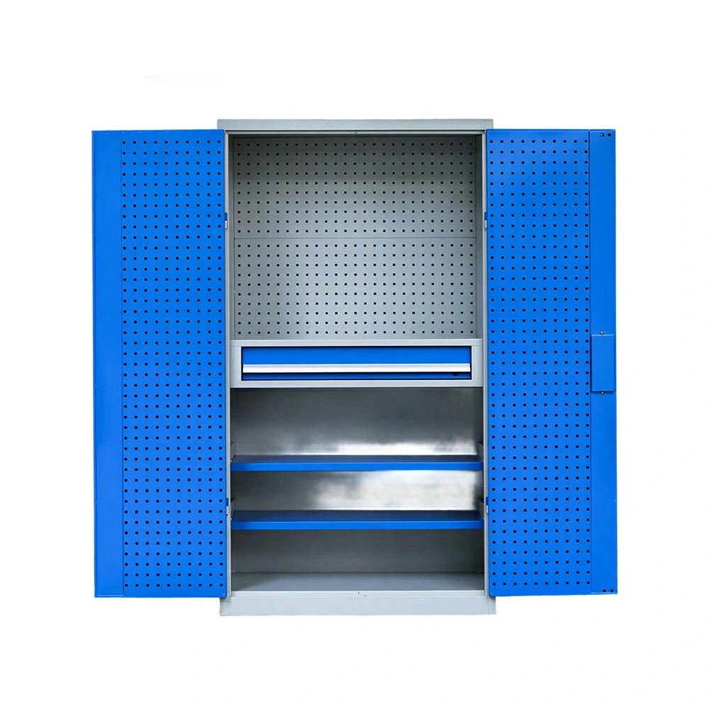 GROVIA Multi-Function Tool Cabinet with Drawer and Mesh Panel for Garage Workshop - Grey Blue