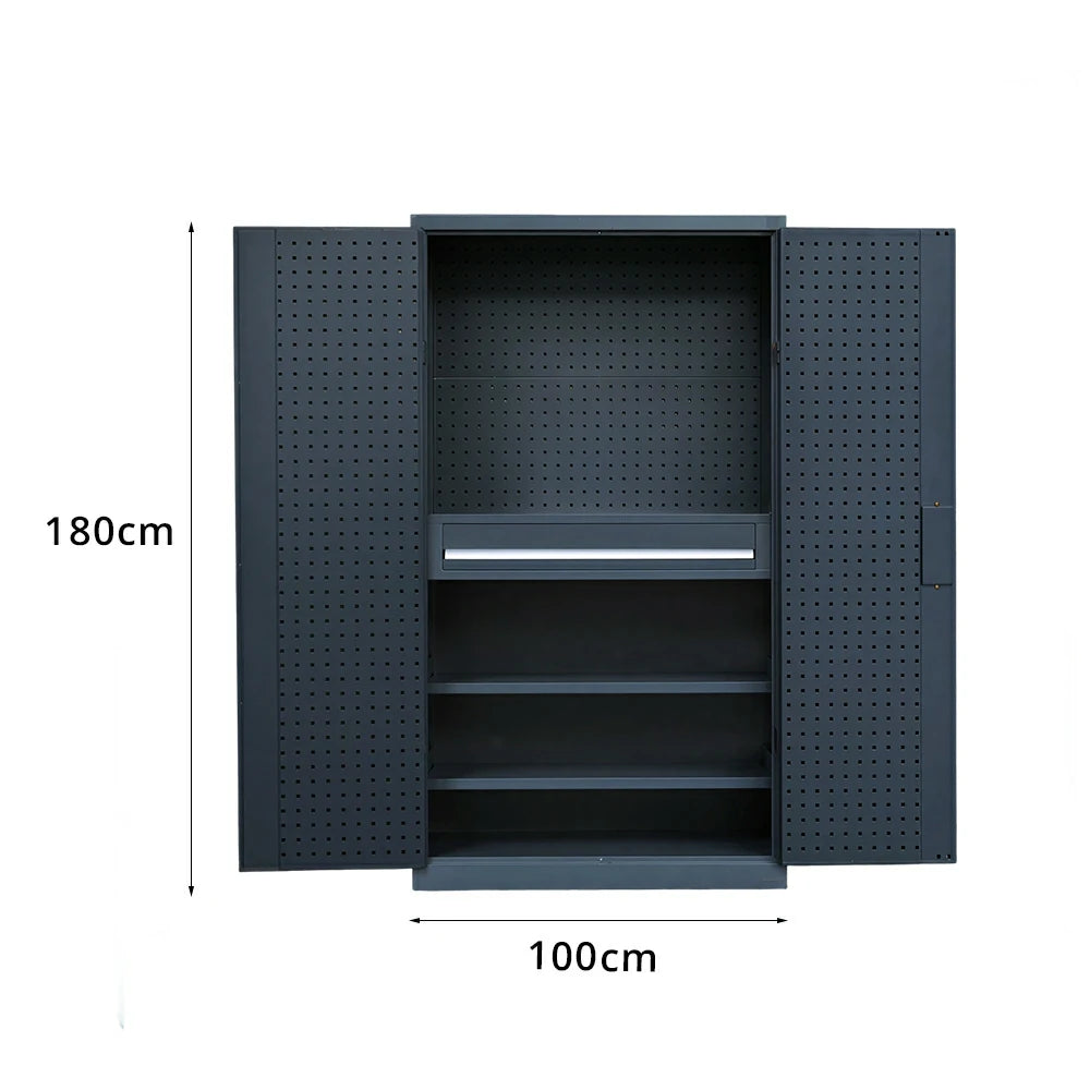 GROVIA Multi-Function Tool Cabinet with Drawer and Mesh Panel for Garage Workshop - Industrial Grey