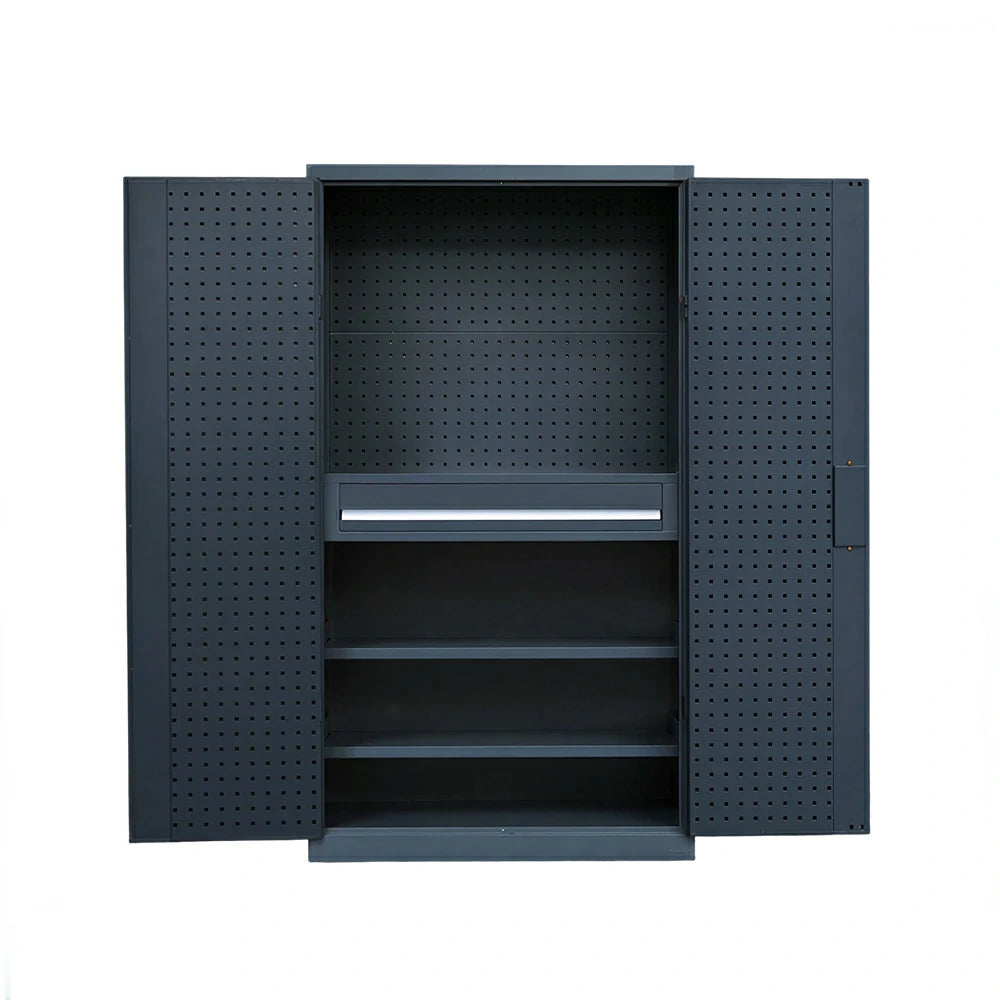 GROVIA Multi-Function Tool Cabinet with Drawer and Mesh Panel for Garage Workshop - Industrial Grey