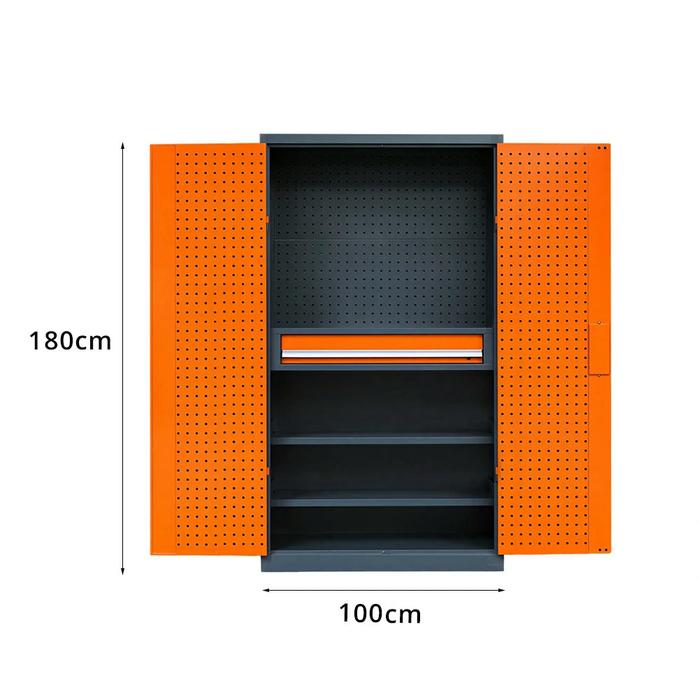 GROVIA Multi-Function Tool Cabinet with Drawer and Mesh Panel for Garage Workshop - Orange Grey