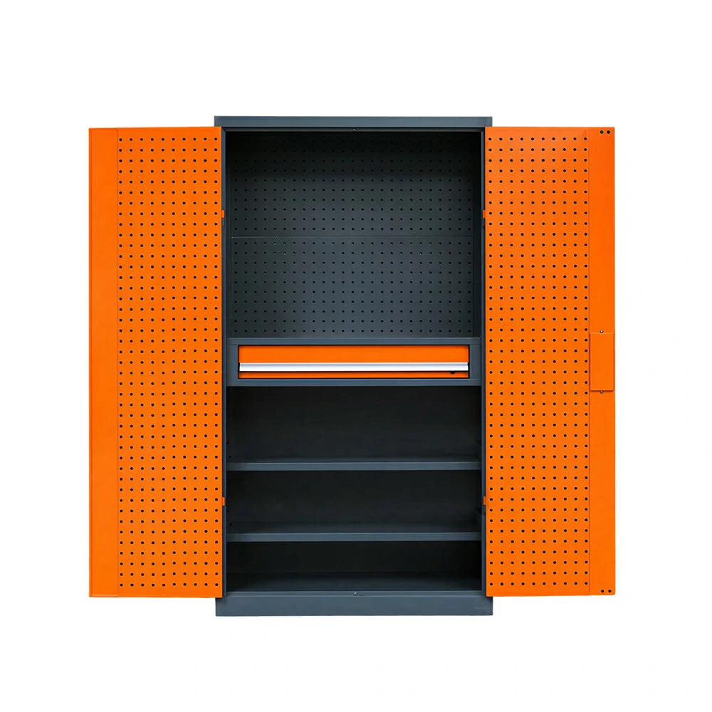 GROVIA Multi-Function Tool Cabinet with Drawer and Mesh Panel for Garage Workshop - Orange Grey