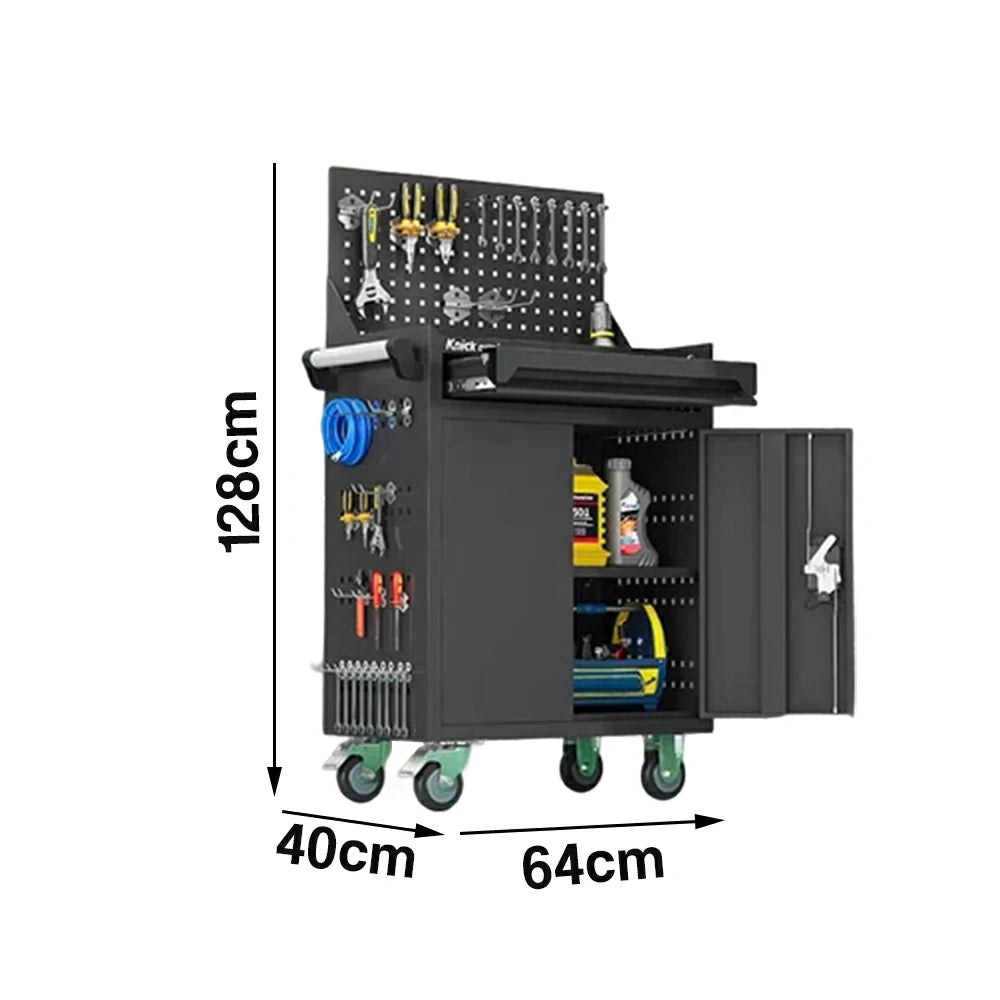 GROVIA Mobile Tool Trolley with Pegboard - Single Drawer Design, Heavy-Duty Steel Cabinet, Lockable Storage for Workshop & Garage - Graphite Grey