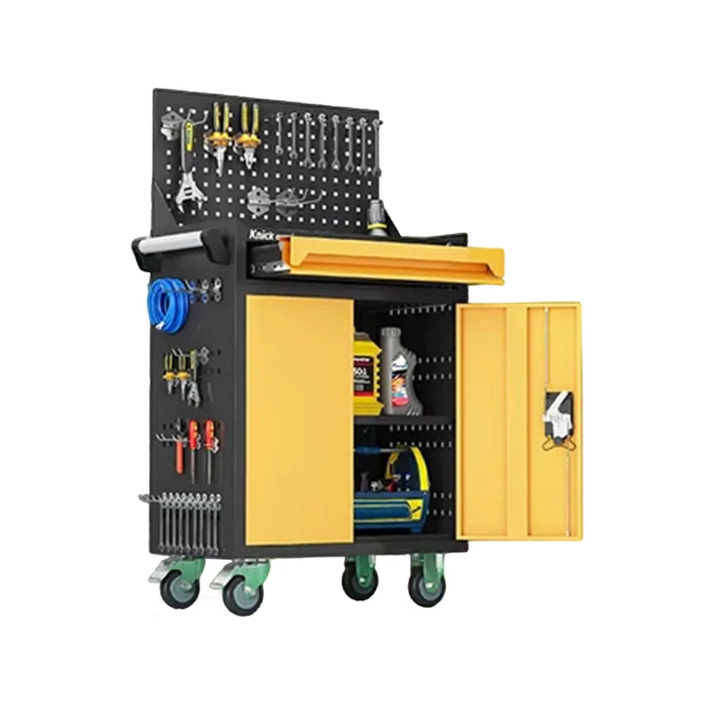 GROVIA Mobile Tool Trolley with Pegboard - Single Drawer Design, Heavy-Duty Steel Cabinet, Lockable Storage for Workshop & Garage - Yellow