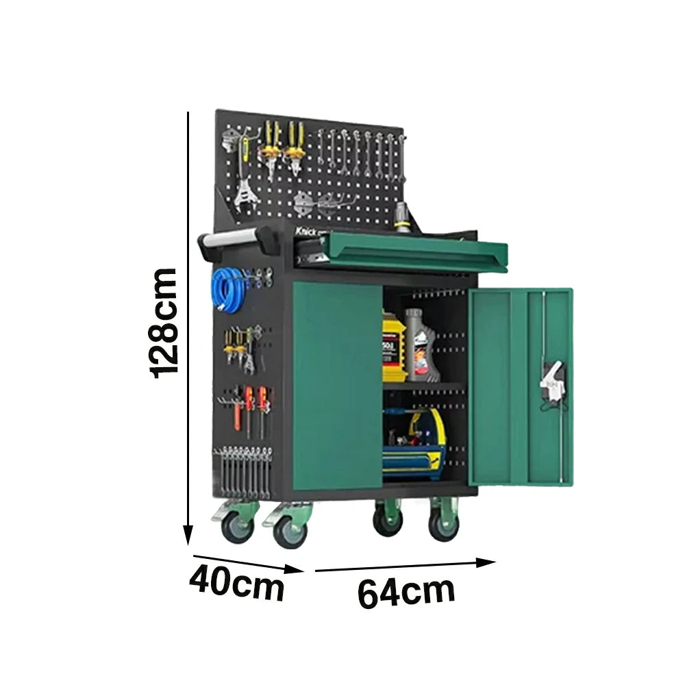 GROVIA Mobile Tool Trolley with Pegboard - Single Drawer Design, Heavy-Duty Steel Cabinet, Lockable Storage for Workshop & Garage - Green