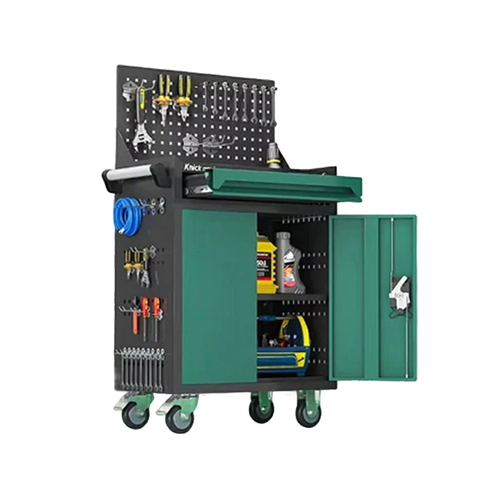 GROVIA Mobile Tool Trolley with Pegboard - Single Drawer Design, Heavy-Duty Steel Cabinet, Lockable Storage for Workshop & Garage - Green