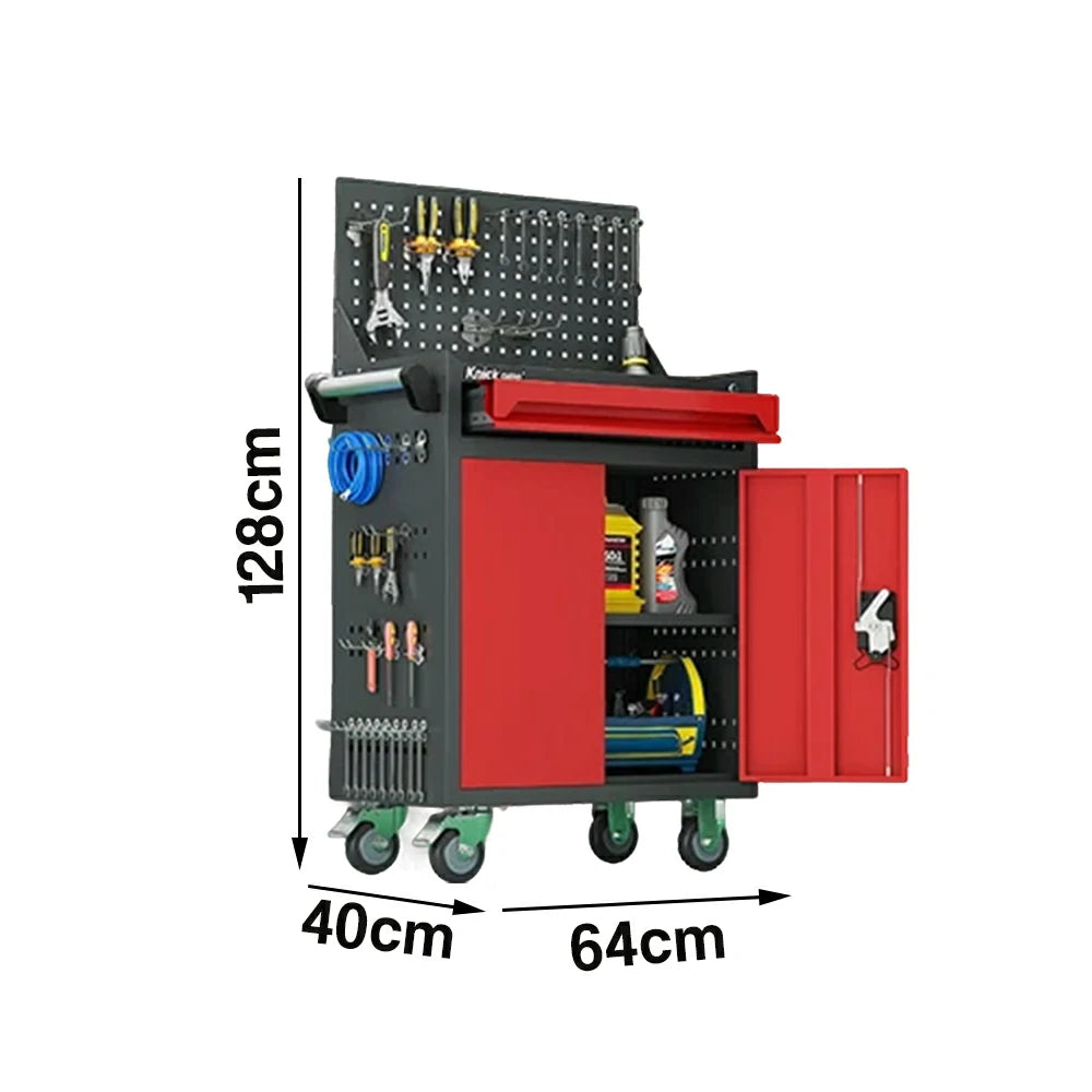 GROVIA Mobile Tool Trolley with Pegboard - Single Drawer Design, Heavy-Duty Steel Cabinet, Lockable Storage for Workshop & Garage - Red