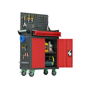 GROVIA Mobile Tool Trolley with Pegboard - Single Drawer Design, Heavy-Duty Steel Cabinet, Lockable Storage for Workshop & Garage - Red