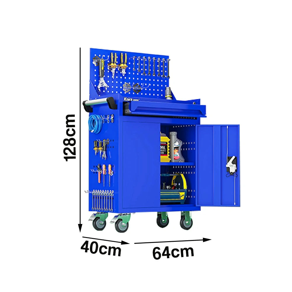 GROVIA Mobile Tool Trolley with Pegboard - Single Drawer Design, Heavy-Duty Steel Cabinet, Lockable Storage for Workshop & Garage - Blue