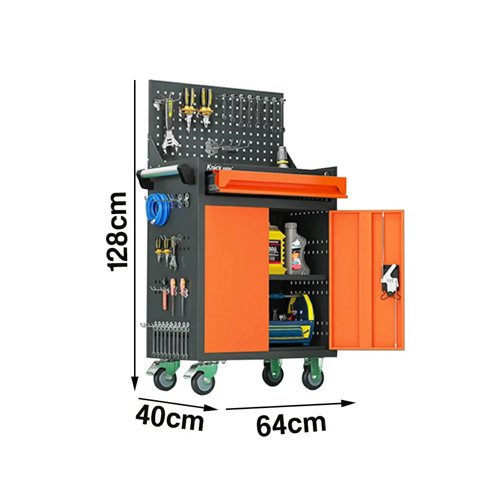 GROVIA Mobile Tool Trolley with Pegboard - Single Drawer Design, Heavy-Duty Steel Cabinet, Lockable Storage for Workshop & Garage - Orange