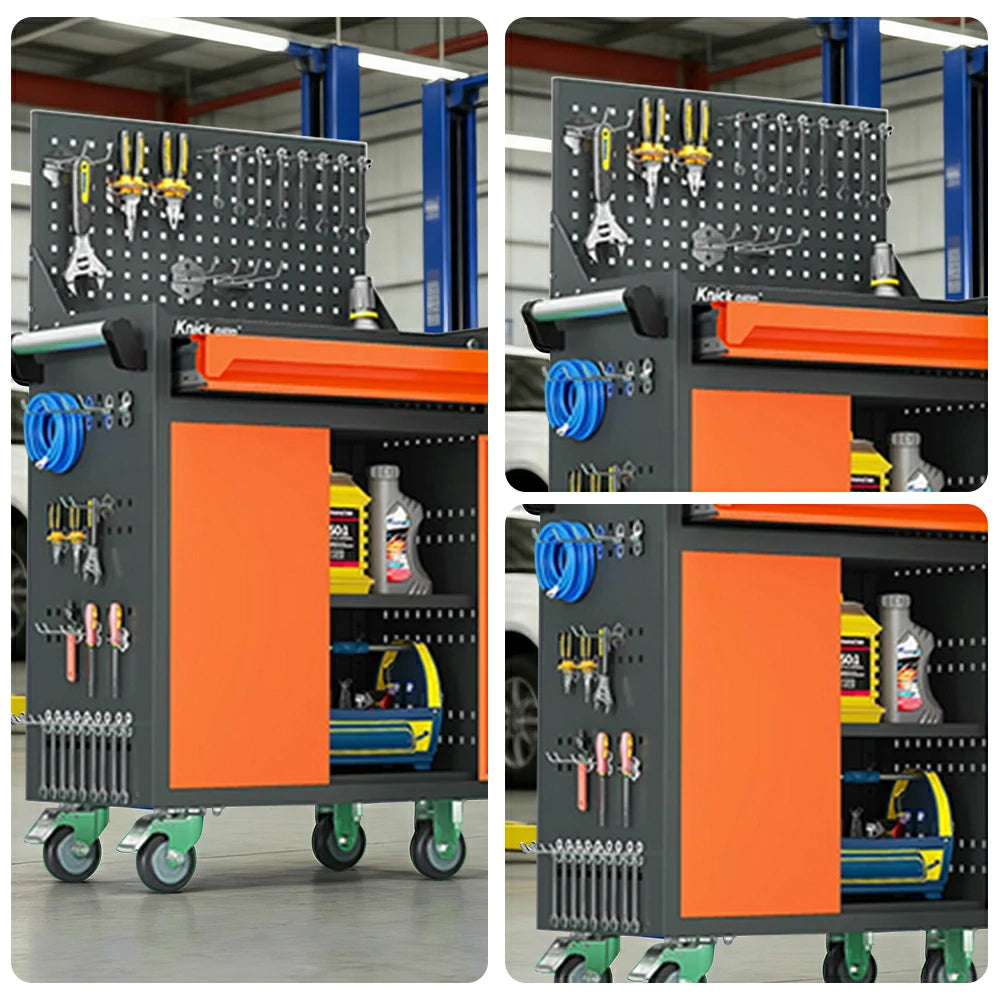GROVIA Mobile Tool Trolley with Pegboard - Single Drawer Design, Heavy-Duty Steel Cabinet, Lockable Storage for Workshop & Garage - Orange