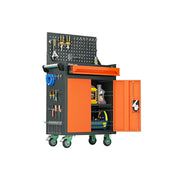 GROVIA Mobile Tool Trolley with Pegboard - Single Drawer Design, Heavy-Duty Steel Cabinet, Lockable Storage for Workshop & Garage - Orange