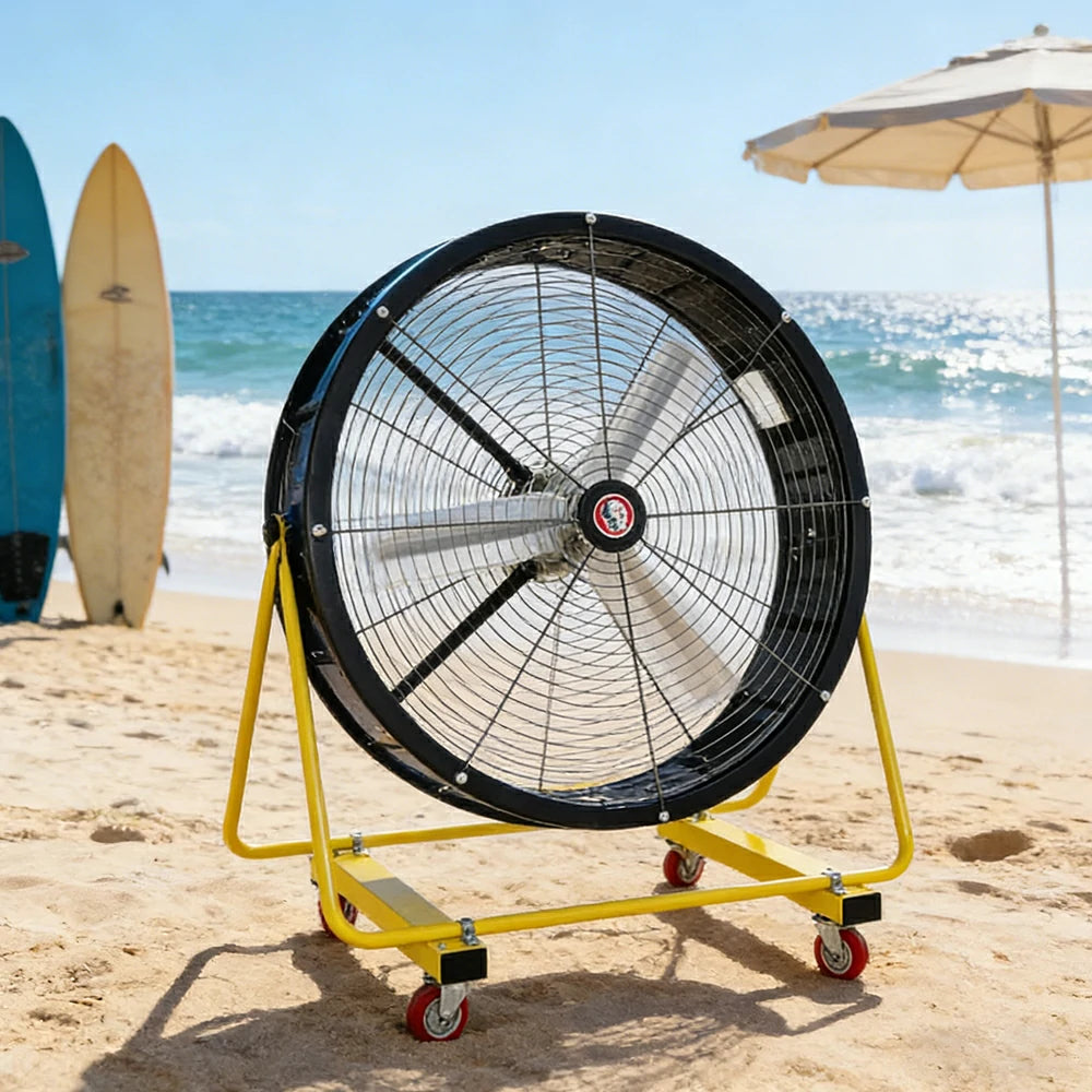 GROVIA Industrial Fan Pedestal Type Powerful Air Circulator Full Copper Motor Metal Safety Grille Low Noise Design