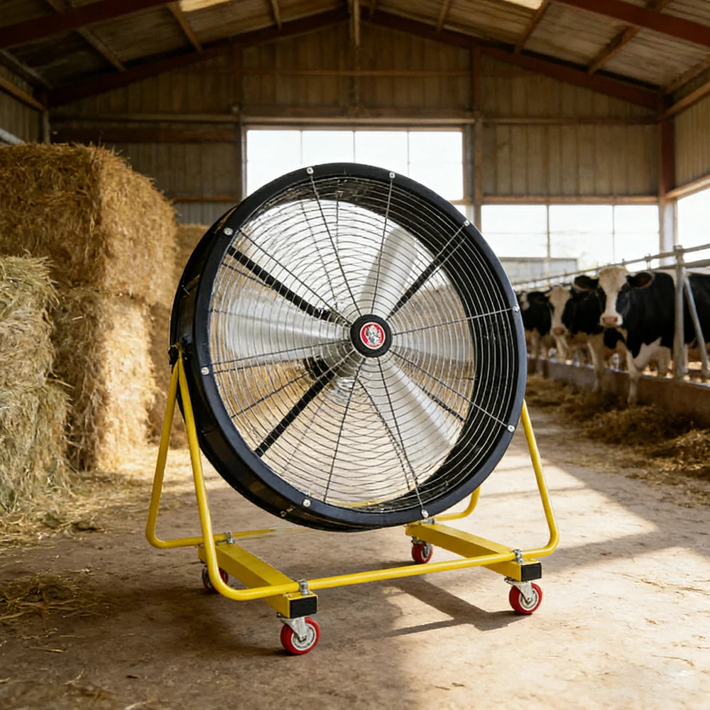 GROVIA Industrial Fan Pedestal Type Powerful Air Circulator Full Copper Motor Metal Safety Grille Low Noise Design