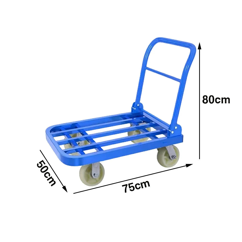 GROVIA Heavy-Duty Folding Platform Trolley - 75/90cm, 6-Inch Nylon Wheels, 350/425kg Load Capacity, Industrial Warehouse Transport - Blue
