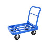 GROVIA Heavy-Duty Folding Platform Trolley - 75/90cm, Ultra-Quiet 6-Inch Black Rubber Wheels, 375/425kg Load Capacity, Industrial Warehouse Transport - Blue
