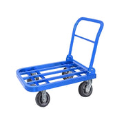 GROVIA Heavy-Duty Folding Platform Trolley - 75/90cm, Effort-Saving Design, 6-Inch Grey Rubber Wheels, 375/425kg Load Capacity, Industrial Warehouse Transport - Blue