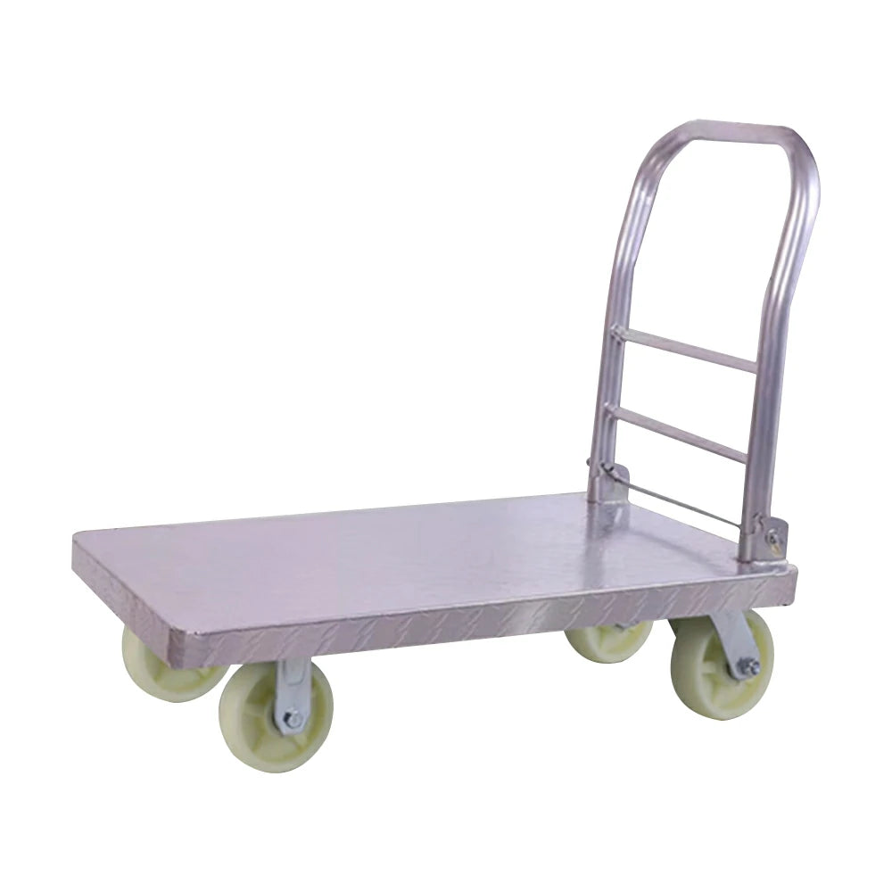 GROVIA Heavy-Duty Steel Platform Trolley - 73/90cm, 6-Inch Nylon Wheels, 350/450kg Load Capacity, Industrial Warehouse Transport - Silver