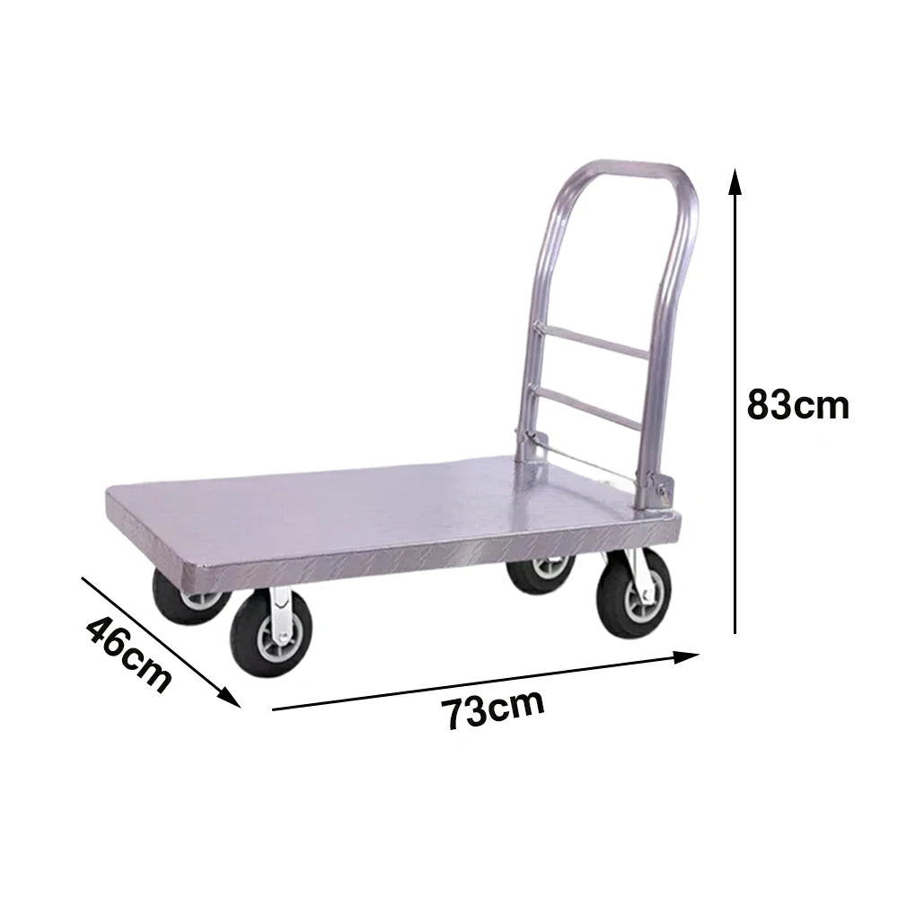 GROVIA Heavy-Duty Steel Platform Trolley - 73/90cm, 6-Inch Black Rubber Wheels Silent, 325/375kg Load Capacity, Industrial Warehouse Transport - Silver
