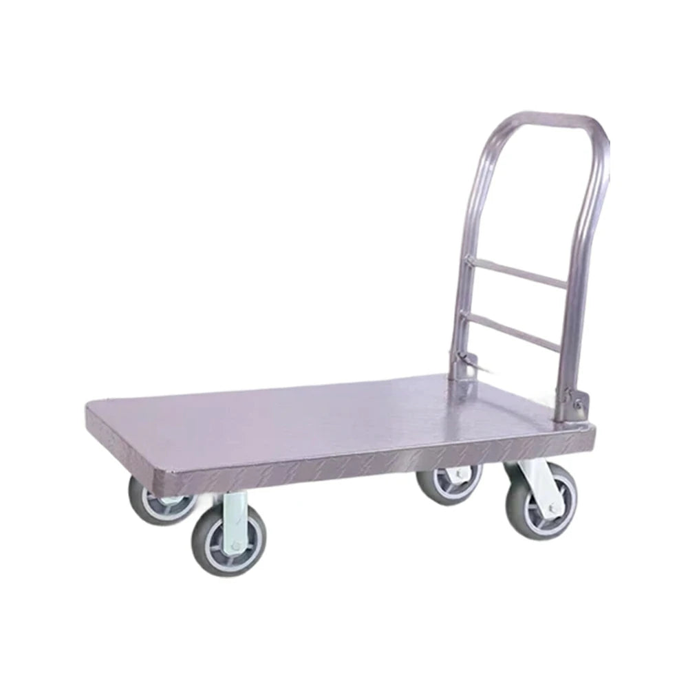 GROVIA Heavy-Duty Steel Platform Trolley - 73/90cm, Effort-Saving Silent 6-Inch Grey Rubber Wheels, 350/450kg Load Capacity, Industrial Warehouse Transport - Silver