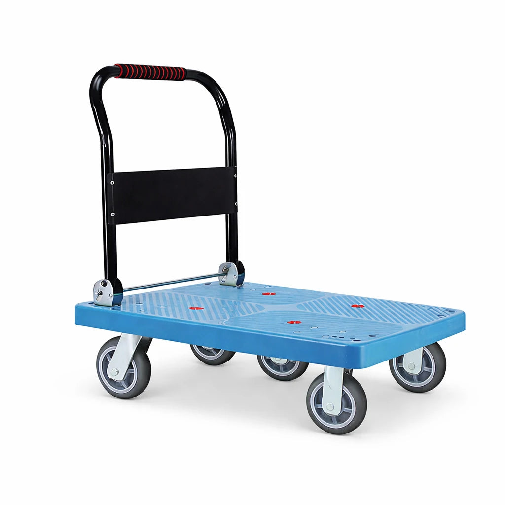 GROVIA Heavy-Duty Folding Platform Trolley - 90/110cm, 8-Inch Grey Rubber Solid Wheels, Ultra-Quiet, 450/600kg Load Capacity, Electroplated Steel Handle - Blue