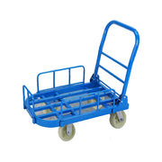 GROVIA Heavy-Duty Guard Rail Platform Trolley - 75/90cm, 6-Inch Nylon Wheels Non-Silent, 400/450kg Load Capacity, Industrial Warehouse Transport - Blue