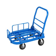 GROVIA Heavy-Duty Guard Rail Platform Trolley - 75/90cm, Fully Silent 6-Inch Black Rubber Wheels, 325/375kg Load Capacity, Warehouse & Logistics Transport - Blue