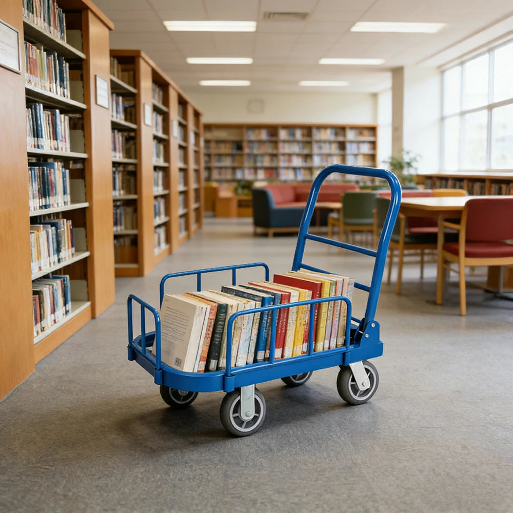 GROVIA Heavy-Duty Guard Rail Platform Trolley - 75/90cm, Ultra-Quiet 6-Inch Effort-Saving Wheels, 425/500kg Load Capacity, Warehouse & Logistics Transport - Blue