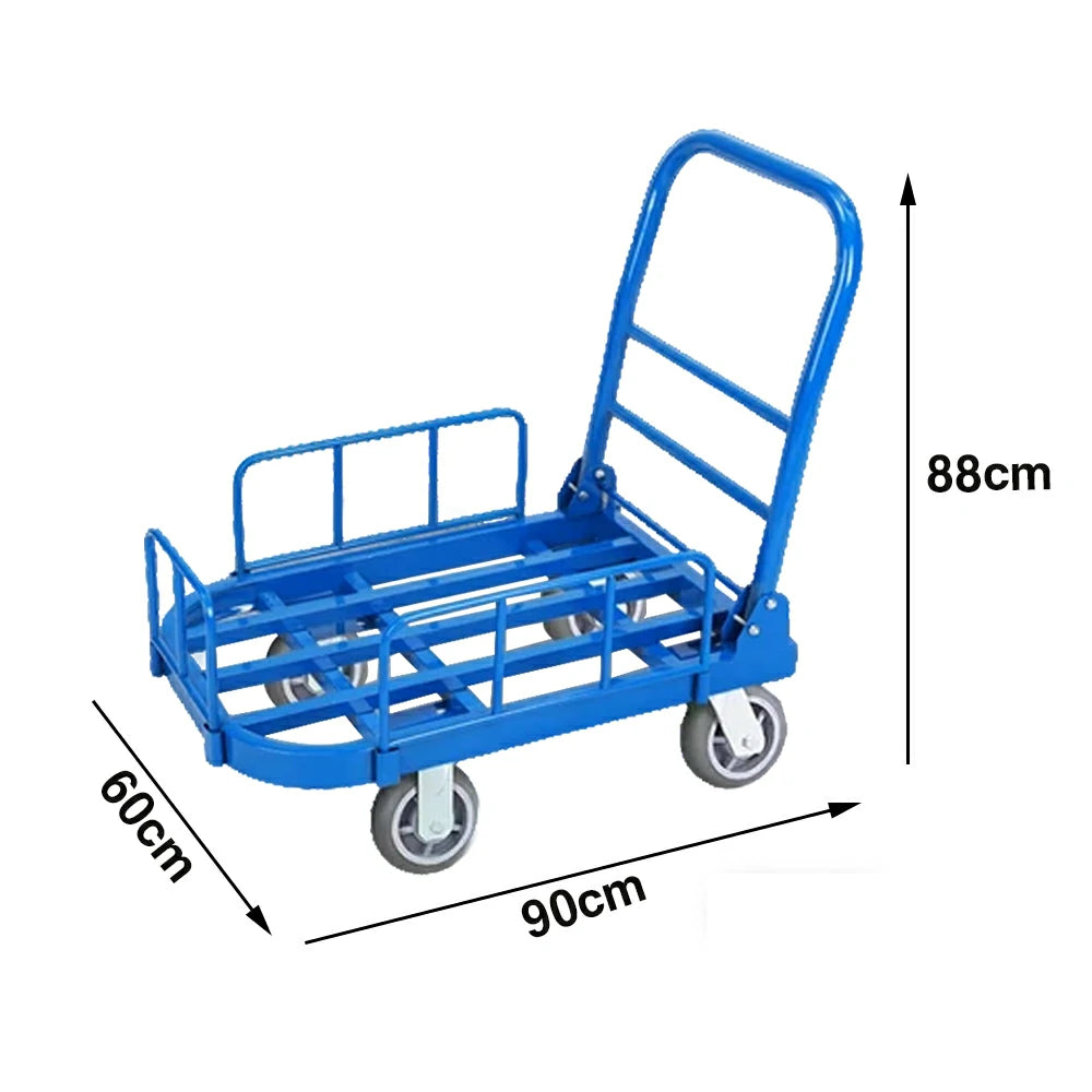GROVIA Heavy-Duty Guard Rail Platform Trolley - 75/90cm, Ultra-Quiet 6-Inch Effort-Saving Wheels, 425/500kg Load Capacity, Warehouse & Logistics Transport - Blue