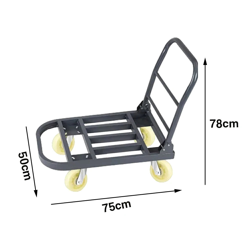 GROVIA Heavy-Duty Steel Tube Platform Trolley - 75/90cm, 6-Inch Nylon Wheels Non-Silent, 400/500kg Load Capacity, Warehouse Transport - Steel Grey
