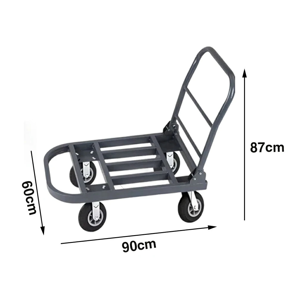 GROVIA Heavy-Duty Steel Tube Platform Trolley - 75/90cm, 6-Inch Nylon Wheels Non-Silent, 400/500kg Load Capacity, Warehouse Transport - Steel Grey