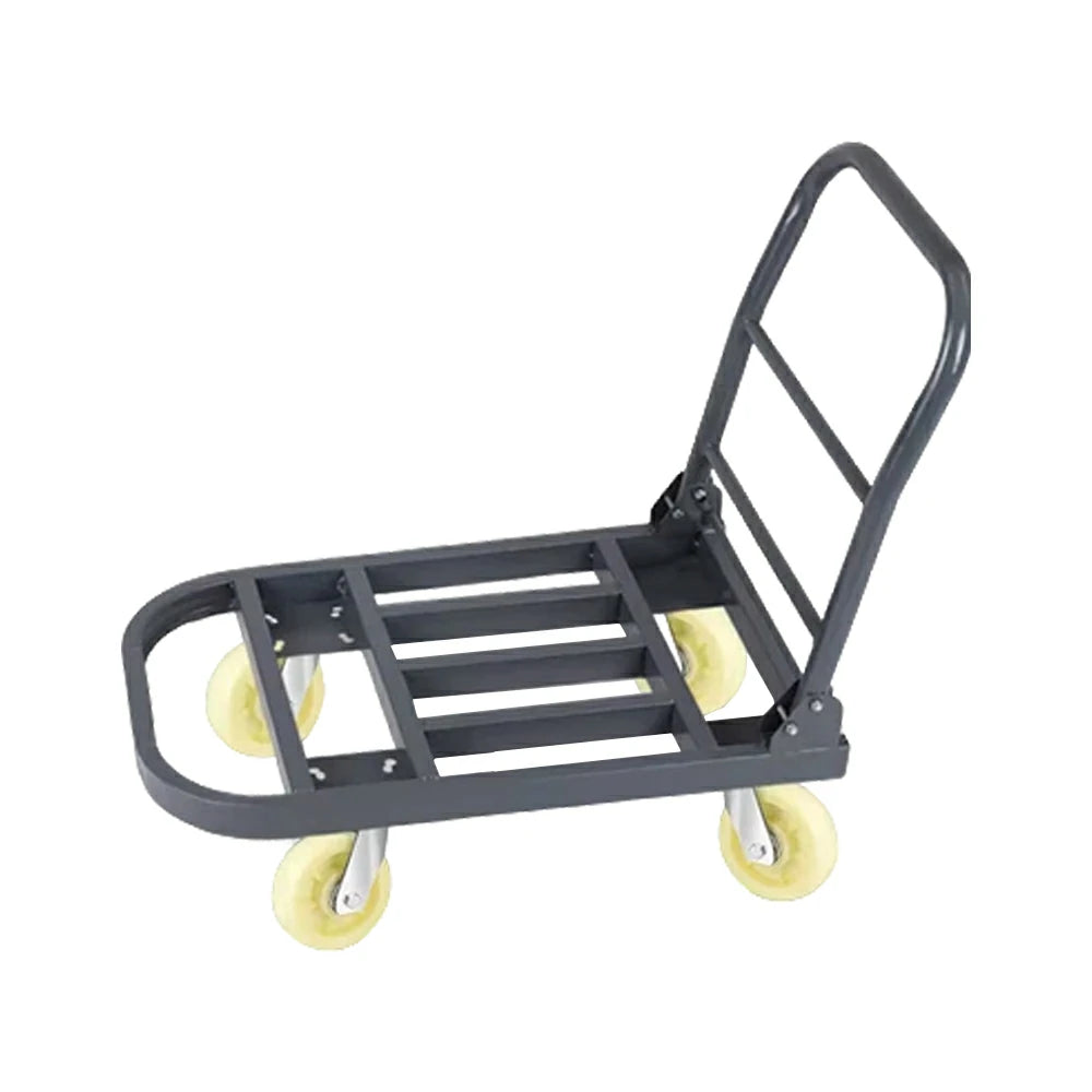 GROVIA Heavy-Duty Steel Tube Platform Trolley - 75/90cm, 6-Inch Nylon Wheels Non-Silent, 400/500kg Load Capacity, Warehouse Transport - Steel Grey