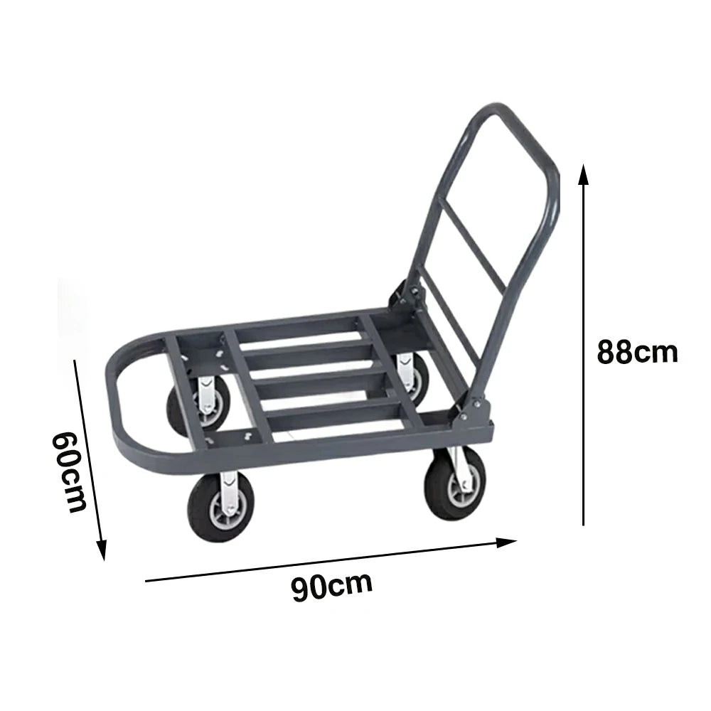 GROVIA Heavy-Duty Steel Tube Platform Trolley - 75/90cm, Ultra-Quiet 6-Inch Black Rubber Wheels, High Load Capacity, Warehouse Transport - Steel Grey