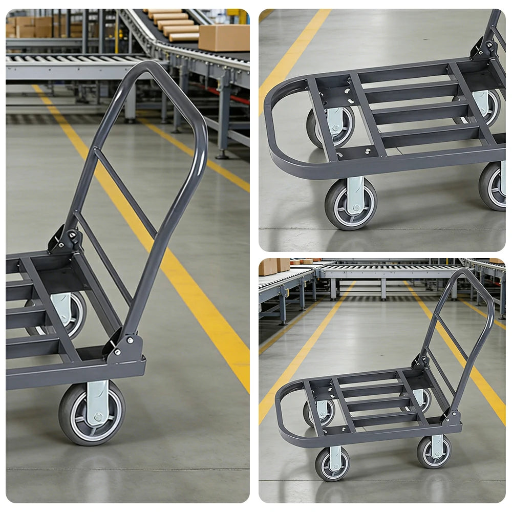 GROVIA Heavy-Duty Steel Tube Platform Trolley - 75/90cm, Ultra-Quiet 6-Inch Effort-Saving Wheels, 400/500kg Load Capacity, Warehouse Transport - Steel Grey