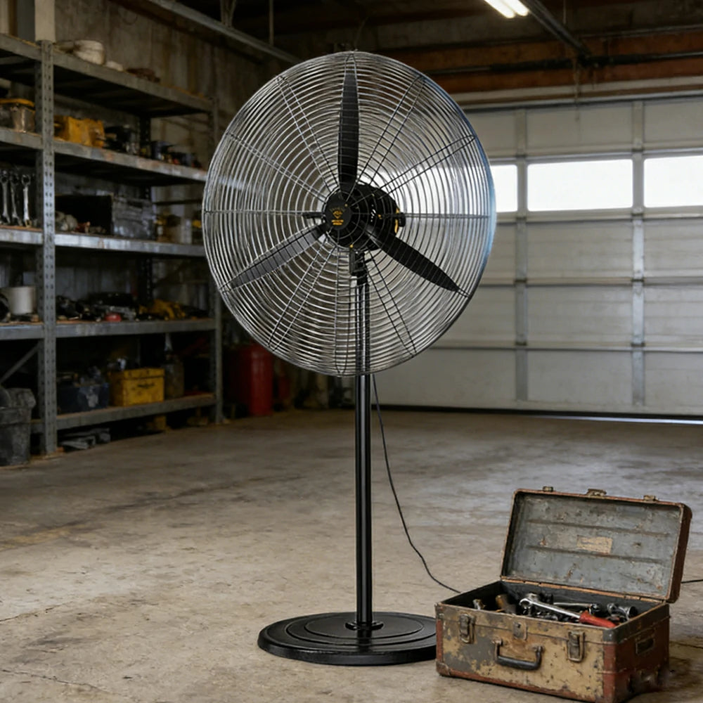 GROVIA Industrial Fan Floor Type Dual Ball Bearing Motor Three Speed Settings High Safety Mesh Design