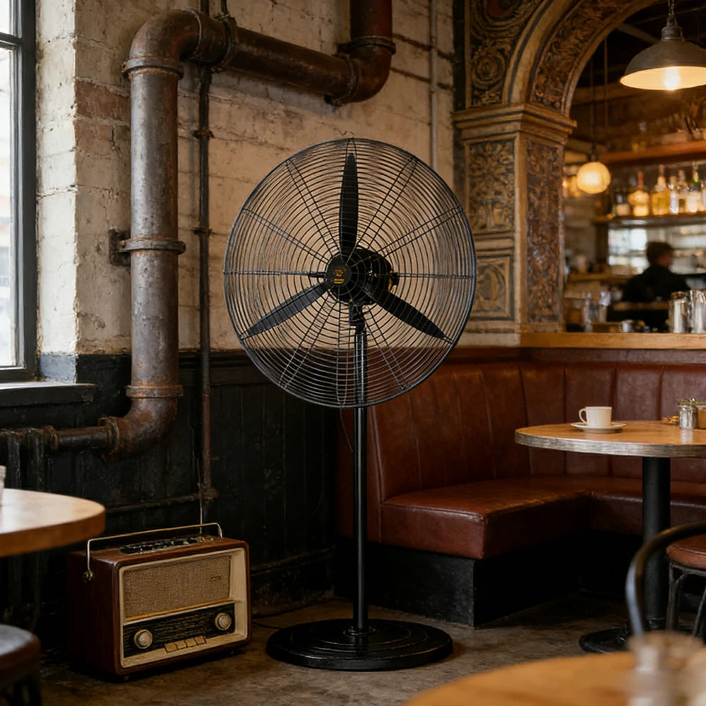 GROVIA Industrial Fan Floor Type Dual Ball Bearing Motor Three Speed Settings High Safety Mesh Design