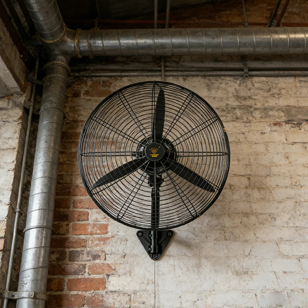 GROVIA Industrial Fan Wall Mounted Dual Ball Bearing Motor Three Speed Settings High Safety Mesh Design