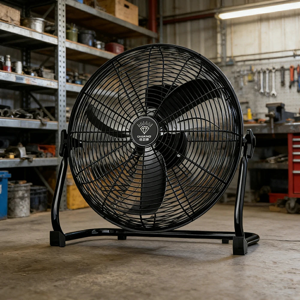 GROVIA 16 Inch Air Circulation Fan Energy Efficient Motor Spiral Blade Multiple Speed High Safety Grille Design - Black