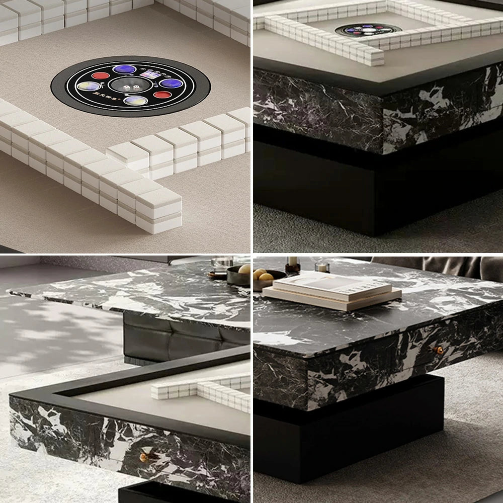 HEXJON Lift-Top Automatic Mahjong Table - Convertible Rock-Textured Design with Storage Drawers - Black&White