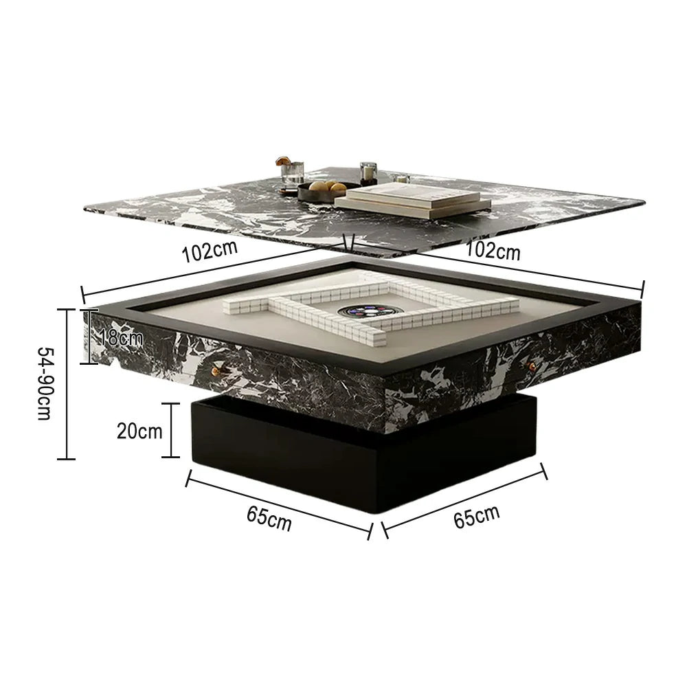 HEXJON Lift-Top Automatic Mahjong Table - Convertible Rock-Textured Design with Storage Drawers - Black&White