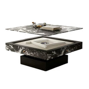 HEXJON Lift-Top Automatic Mahjong Table - Convertible Rock-Textured Design with Storage Drawers - Black&White