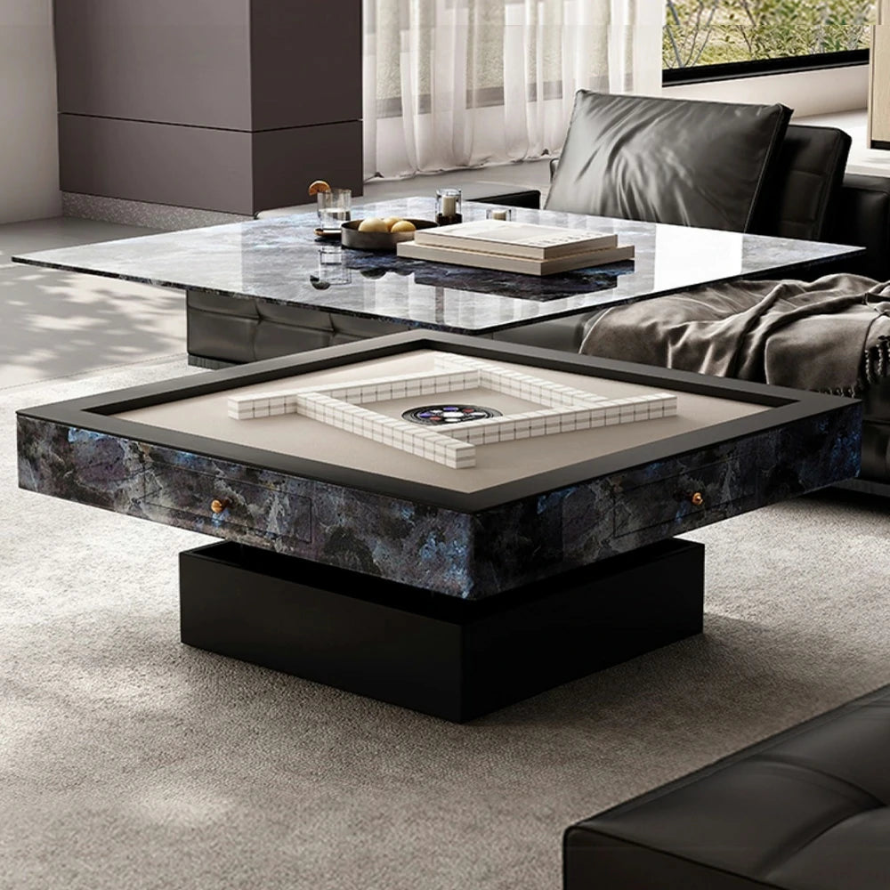 HEXJON Lift-Top Automatic Mahjong Table - Convertible Rock-Textured Design with Storage Drawers - Blue&Black