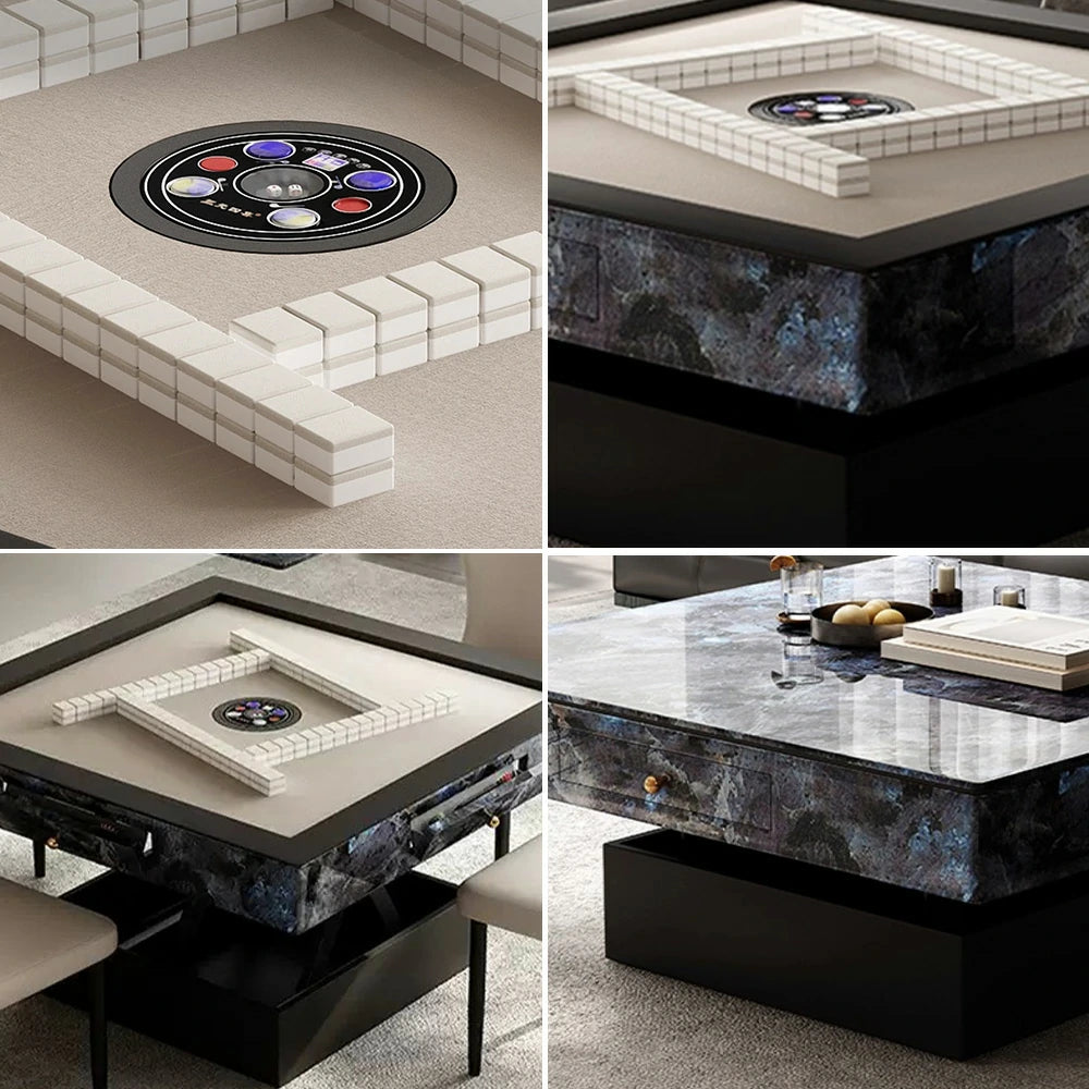 HEXJON Lift-Top Automatic Mahjong Table - Convertible Rock-Textured Design with Storage Drawers - Blue&Black