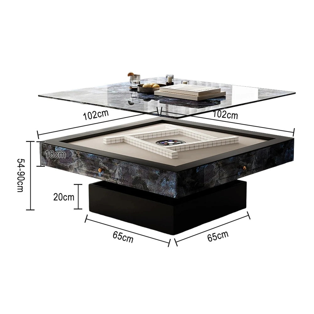 HEXJON Lift-Top Automatic Mahjong Table - Convertible Rock-Textured Design with Storage Drawers - Blue&Black
