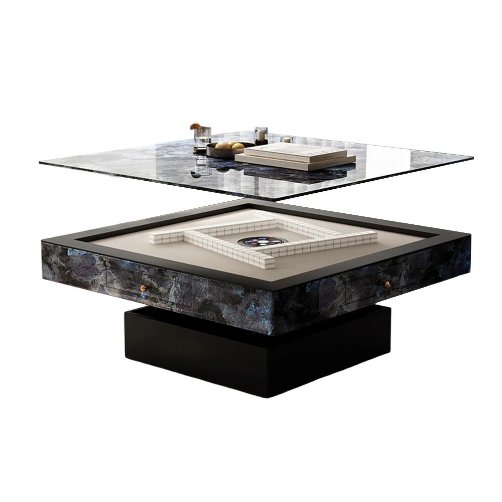 HEXJON Lift-Top Automatic Mahjong Table - Convertible Rock-Textured Design with Storage Drawers - Blue&Black