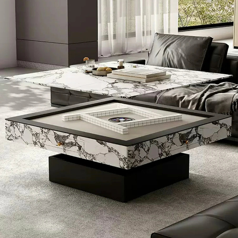 HEXJON Lift-Top Automatic Mahjong Table - Convertible Rock-Textured Design with Storage Drawers - White&Black
