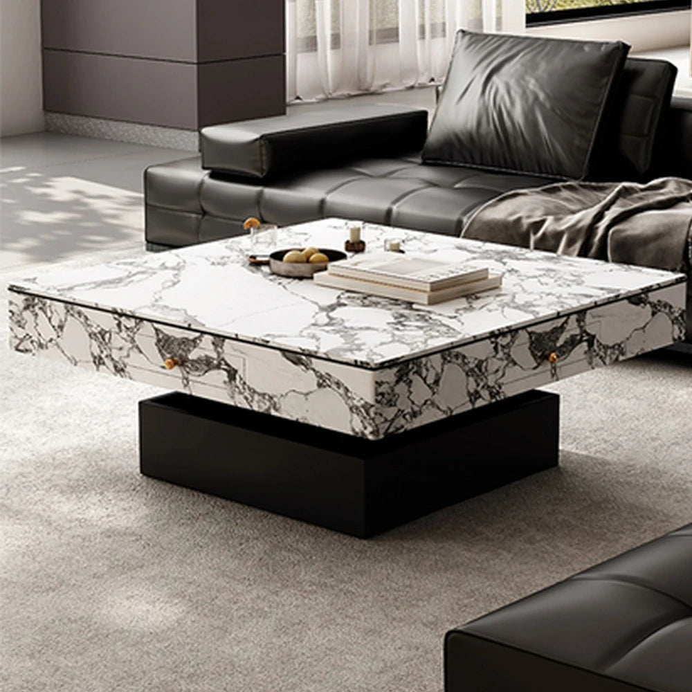 HEXJON Lift-Top Automatic Mahjong Table - Convertible Rock-Textured Design with Storage Drawers - White&Black