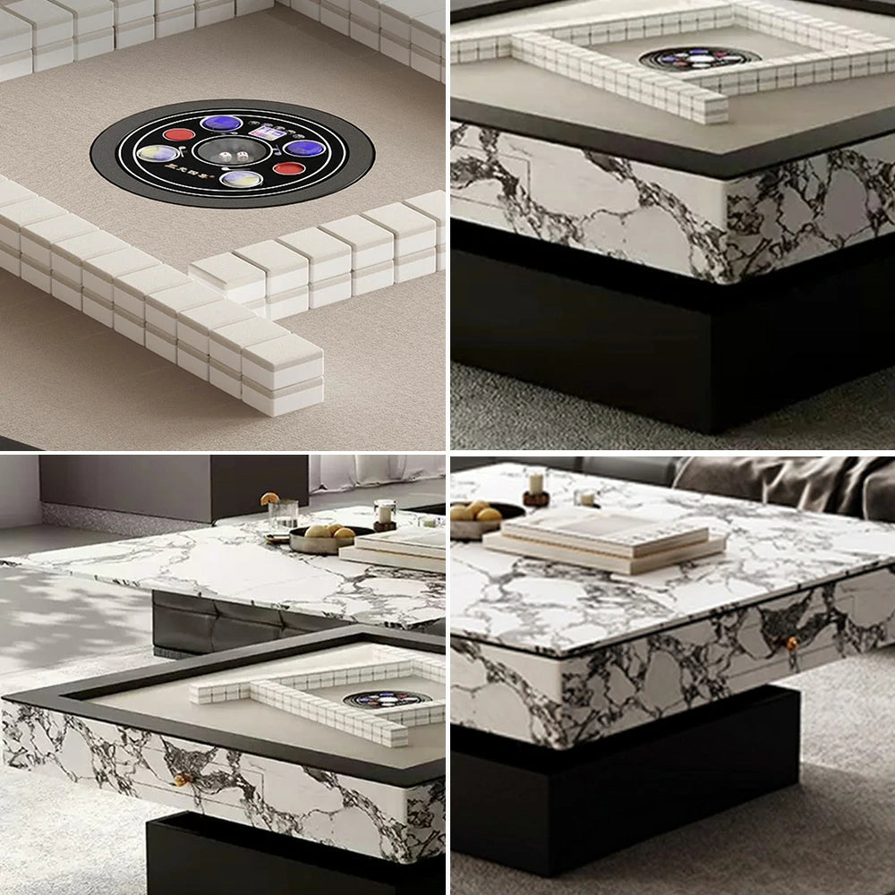 HEXJON Lift-Top Automatic Mahjong Table - Convertible Rock-Textured Design with Storage Drawers - White&Black