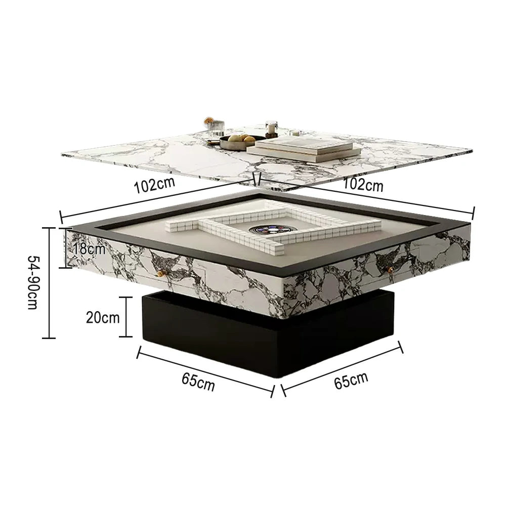 HEXJON Lift-Top Automatic Mahjong Table - Convertible Rock-Textured Design with Storage Drawers - White&Black