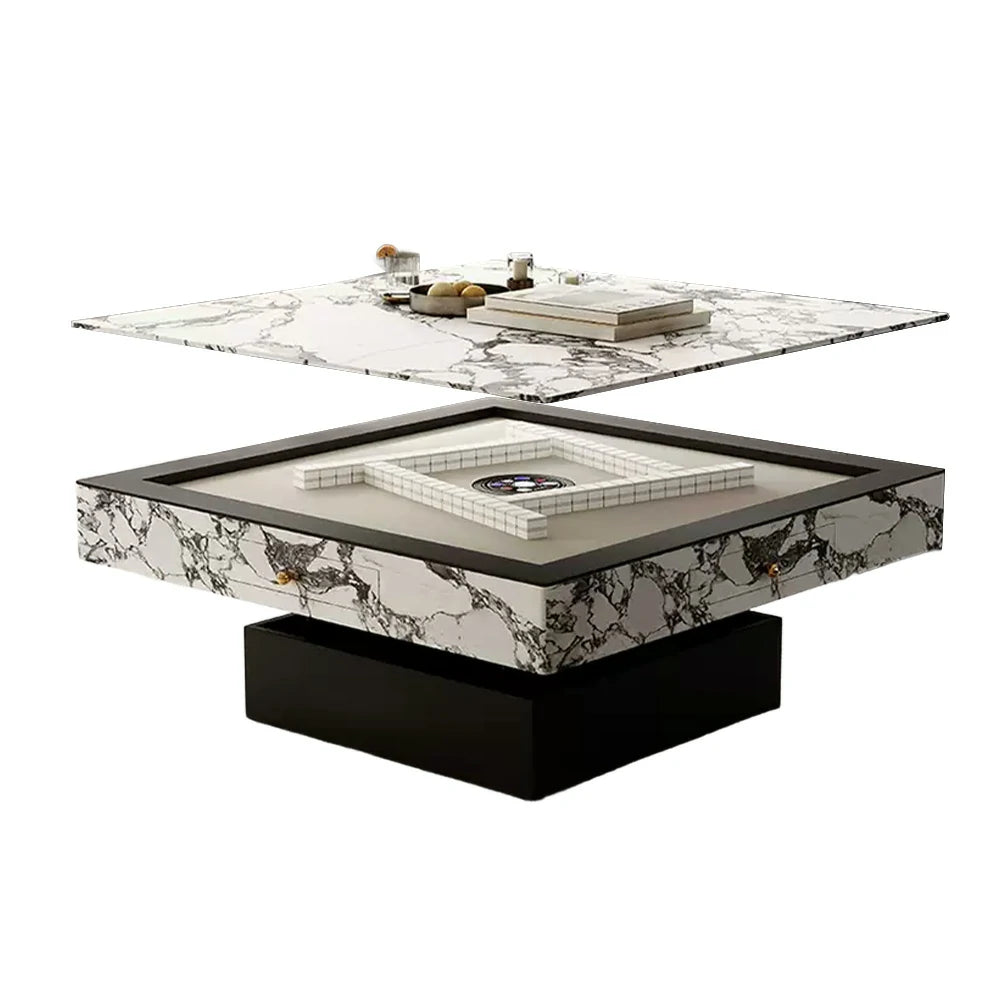 HEXJON Lift-Top Automatic Mahjong Table - Convertible Rock-Textured Design with Storage Drawers - White&Black