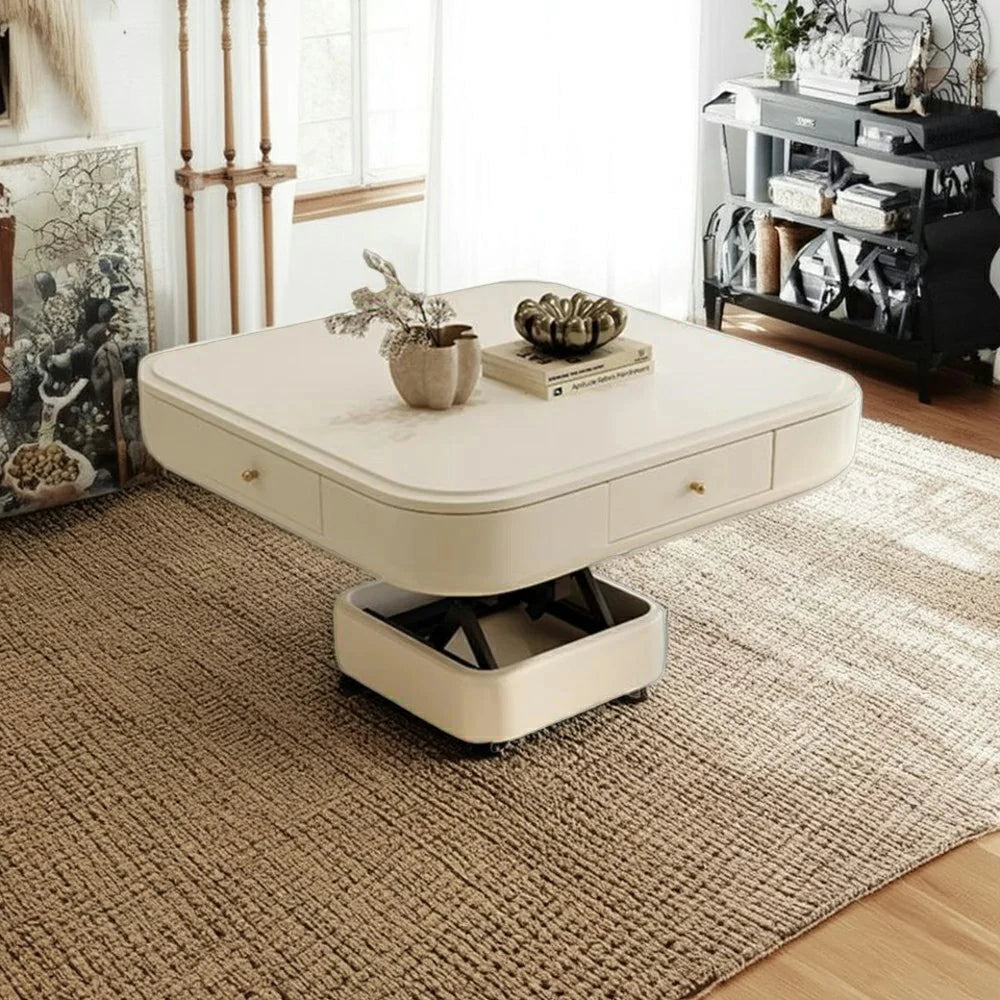 HEXJON 110cm Automatic Mahjong Table/Dining Table/Coffee Table Height Adjustable - White